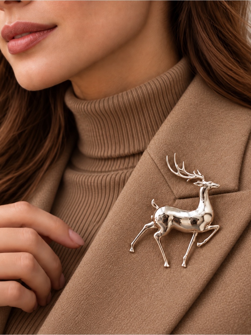 Silver Reindeer Brooch Pin